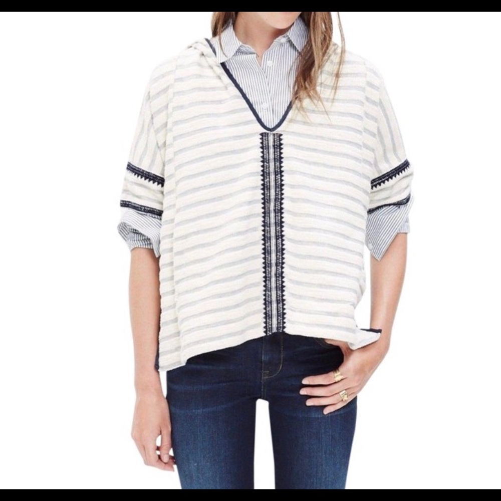 Madewell Beige & Navy Embroidery Sweatshirt/Hoodie